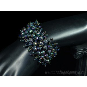 Браслет плетеный из бисера с цирконом цвет хамелеон, 18см.