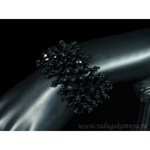 Браслет плетеный из бисера с цирконом цвет черный, 18см.