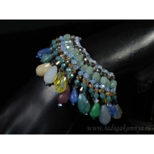 Браслет ручной работы "Лето" с цирконом, цвет  голубой, 19см