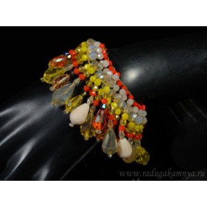 Браслет ручной работы "Лето" с цирконом, цвет  желтый, 19см