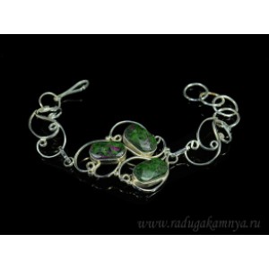 Браслет цоизит (нат.) в посеребрении, 17см.