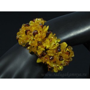 Браслет янтарный плетение медовый, коньячный