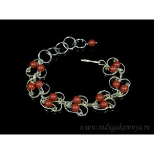 Браслет яшма красная в посеребрении, 16см.