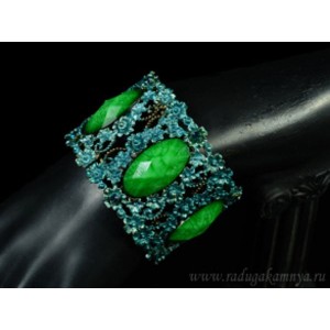 Браслет с муранским стеклом цвет бирюзовый.