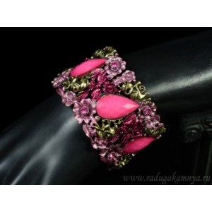 Браслет с муранским стеклом цвет розовый