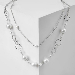 Бусы "Жемчужный мир" кольца с бусинами,цвет белый, цвет серебристый