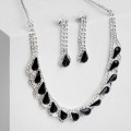 Комплект: серьги, колье "Листопад" капли, цвет чёрно-белый, цвет серебристый