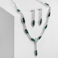 Комплект: серьги, колье "Листопад" тонкий ромб, цвет зелёно-белый, цвет серебристый