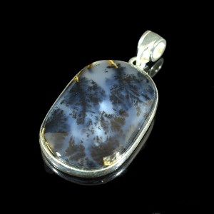 Кулон с агатом моховым в посеребрении овал 26*43мм