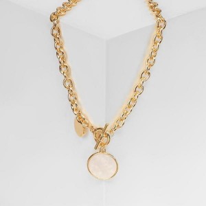 Кулон "Цепь" перламутровый медальон, цвет серый, цвет золотистый