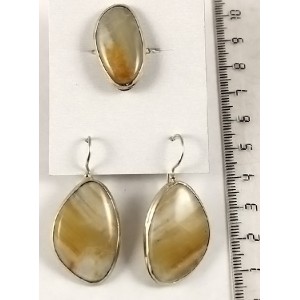 Кольцо и серьги из агата-переливта, треугольник 30х19мм р-р 19-20