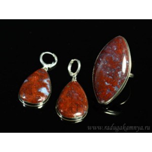 Кольцо и серьги агат красная лагуна
