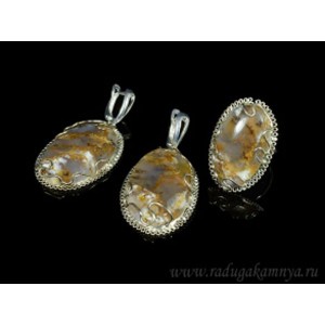 Кольцо и серьги агат моховой