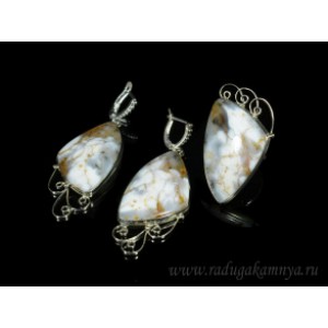 Кольцо и серьги агат моховой