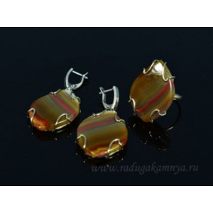 Кольцо и серьги из агата тонированного