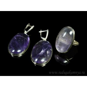Кольцо и серьги аметист овал