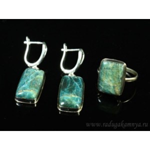 Кольцо и серьги апатит прямоугольник