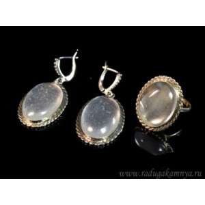 Кольцо и серьги горный хрусталь овал