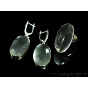 Кольцо и серьги горный хрусталь овал