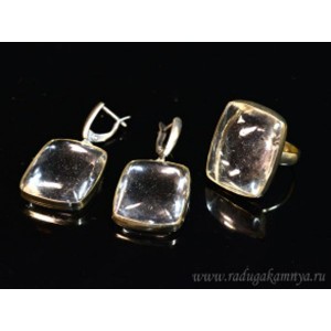 Кольцо и серьги горный хрусталь прямоугольник Кольцо и серьги горный хрусталь прямоугольник