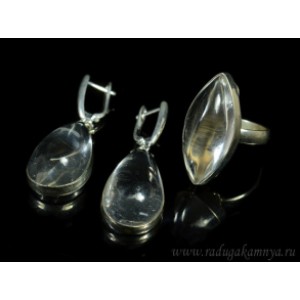 Кольцо и серьги горный хрусталь