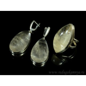 Кольцо и серьги горный хрусталь