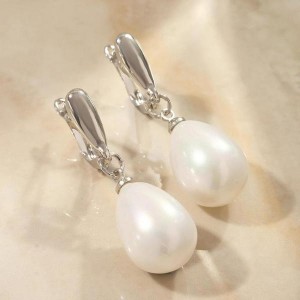 Серьги с жемчугом "Грейс" пухлая капля, цвет белый, цвет серебристый