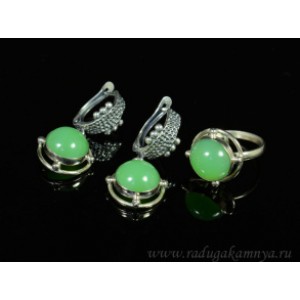 Кольцо и серьги кварц зеленый