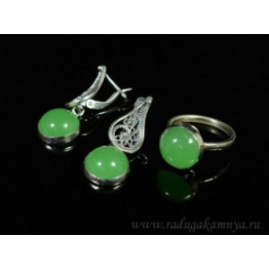 Кольцо и серьги кварц зеленый