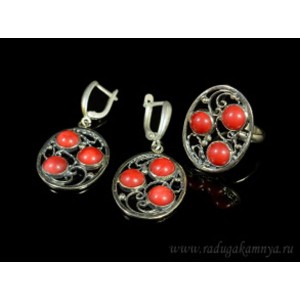 Кольцо и серьги коралл