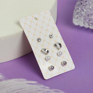 Пусеты 4 пар "Романтика" кольца, цвет белый, цвет серебристый