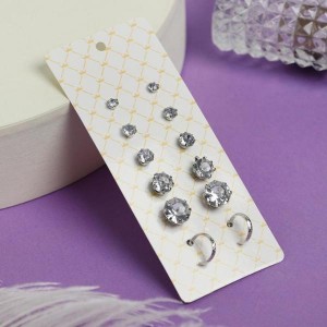 Пусеты 6 пар "Романтика" круги, цвет белый, цвет серебристый