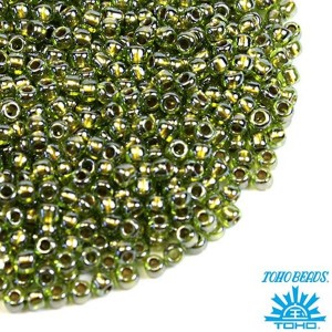 Бисер TOHO №11 цвет 0991 хрустальный салатовый с золотым центром ЯПОНИЯ пакет 10 граммов