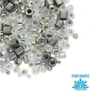 Бисер TOHO Beads Mix, цвет 3201 Junpaku - Crystal/Silver, 10 грамм/упаковка