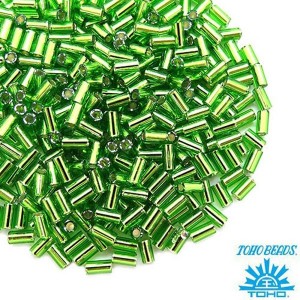 Стеклярус TOHO BUGLE 3 мм № 0027 весенний зеленый серебристое отверстие 5 граммов Япония