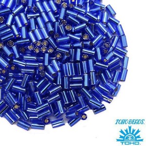 Стеклярус TOHO BUGLE 3 мм № 0028 синий серебристое отверстие 5 граммов Япония