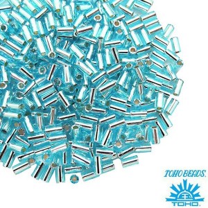 Стеклярус TOHO BUGLE 3 мм № 0023 светлая морская волна серебристое отверстие 5 граммов Япония