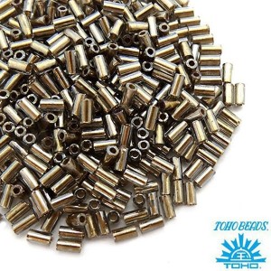 Стеклярус TOHO BUGLE 3 мм № 0993 серый с золотистым отверстием 5 граммов Япония