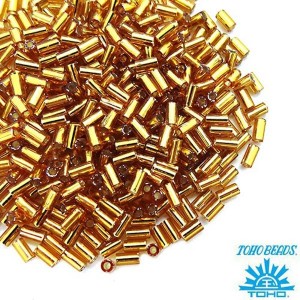 Стеклярус TOHO BUGLE 3 мм № 0022C медовый серебристое отверстие 5 граммов Япония