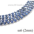 Стразовая цепочка 2 мм (ss6) цвет голубой/серебристый, Тайвань 0,5 метра