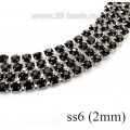 Стразовая цепочка 2 мм (ss6) цвет черный/серебристый Тайвань 0,5 метра