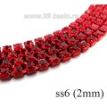 Стразовая цепочка 2 мм (ss6) цвет красный (металл под цвет страз) Тайвань 0,5 метра