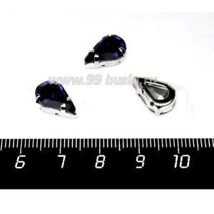Стразы стеклянные пришивные в цапах Капля 13*8 мм цвет синий полуночный, 1 штука