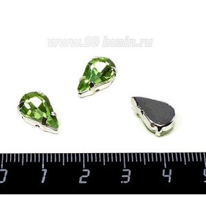 Стразы стеклянные пришивные в цапах Капля 13*8 мм цвет зелёное яблоко 1 штука Стразы стеклянные пришивные в цапах Капля 13*8 мм цвет зелёное яблоко 1 штука