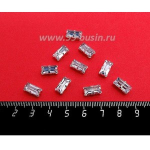 Стразы АКРИЛОВЫЕ пришивные в цапах "брусочек" 11*6 мм, цвет бесцветный прозрачный, 10 штук/упаковка