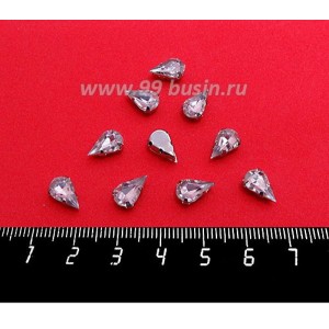 Стразы АКРИЛОВЫЕ пришивные в цапах "капелька" 11*6 мм, цвет бесцветный прозрачный, 10 штук/упаковка