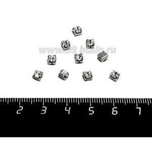Шатоны (стразы) пришивные стеклянные 4 мм круглые в квадратных цапах, нержавеющая сталь, цвет бесцветный прозрачный 10 штук/упаковка Шатоны (стразы) пришивные стеклянные 4 мм круглые в квадратных цапах, нержавеющая сталь, цвет бесцветный прозрачный 10 штук/упаковка