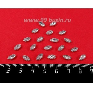 Стразы АКРИЛОВЫЕ пришивные в цапах "лодочка" Мини 8*4 мм, цвет бесцветный прозрачный, 20 штук/упаковка