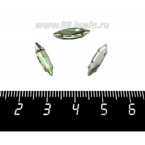 Стразы стеклянные пришивные в цапах "лодочка" 14*4 мм, цвет нежно-зеленый, 1 штука