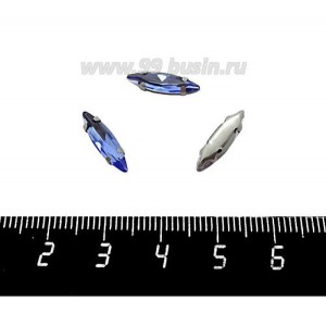 Стразы стеклянные пришивные в цапах "лодочка" 14*4 мм, цвет лазурно-синий, 1 штука